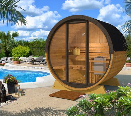 Barrel sauna 160 with front glasswall