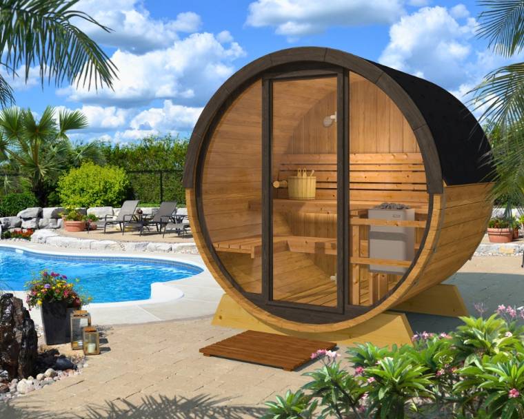 Barrel sauna 160 with front glasswall