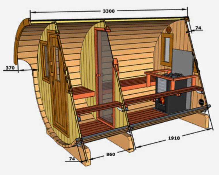 Barrel sauna 330 without terrace dimensions