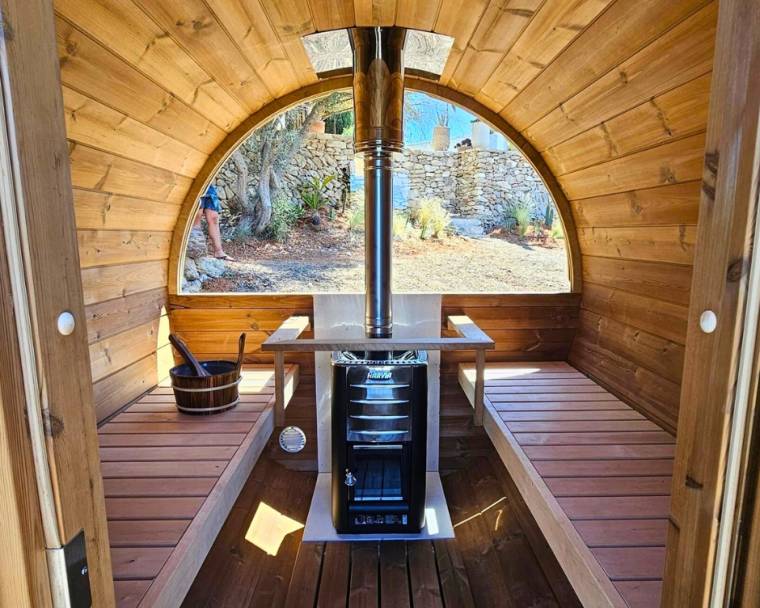 Barrel sauna 280 with wood burning heater