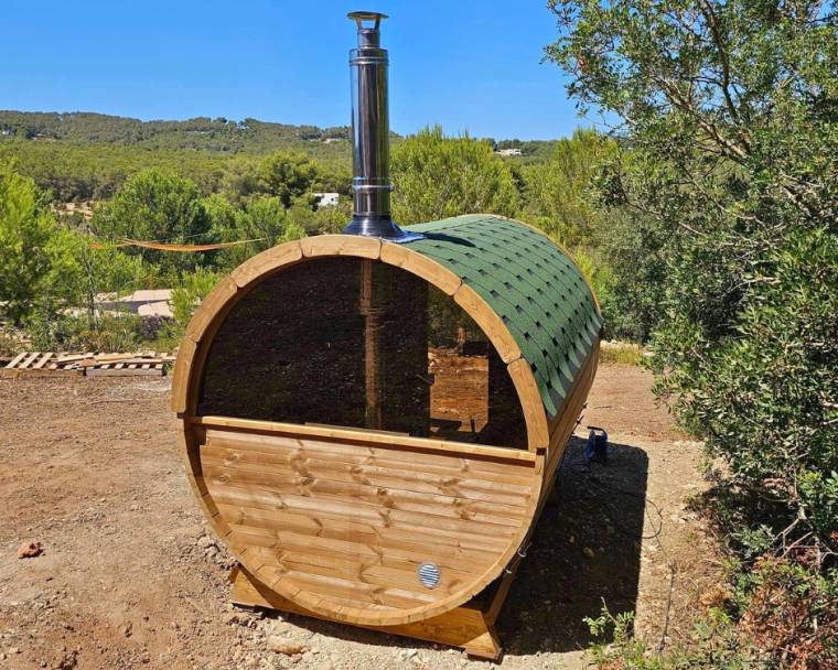 Sauna Barril 280 con estufa de leña ibiza