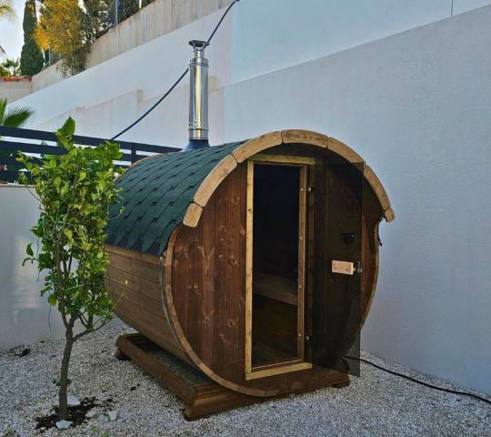 Barrel Sauna 220 with wood burning stove