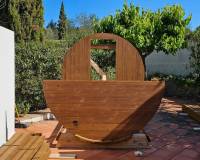 Barrel Sauna 250 with wood burning heater