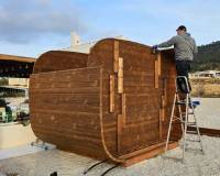 Sauna Cubus con estufa de leña montaje