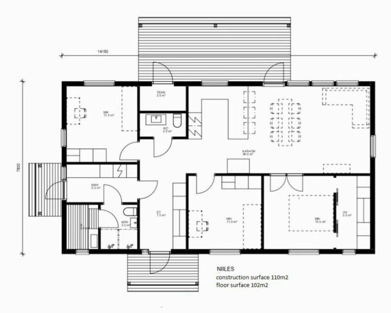 Wooden house - NIILES 110m2 dimensions - Amigos de la sauna - Hirsiset